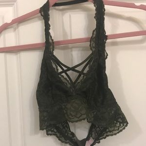 halter strappy army green bralette